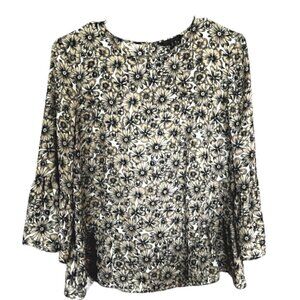 Banana Republic Floral Printed Bell Sleeve Peplum Hem Blouse Dressy Top Size S